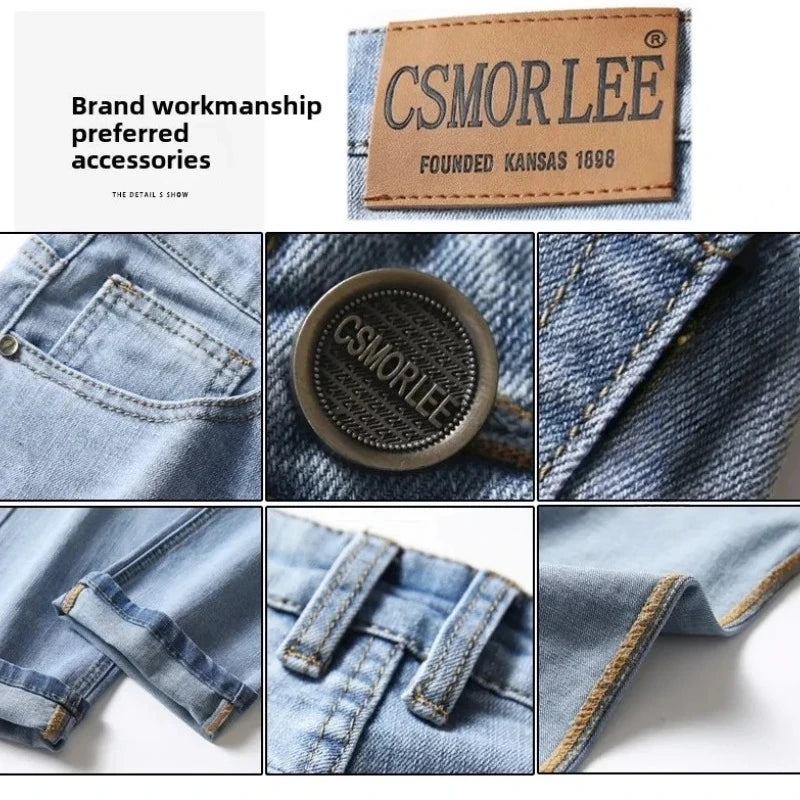 2026 Brand Top Classic Style Men Spring Summer Jeans Business Casual Light Blue Stretch Cotton Denim Male Trousers