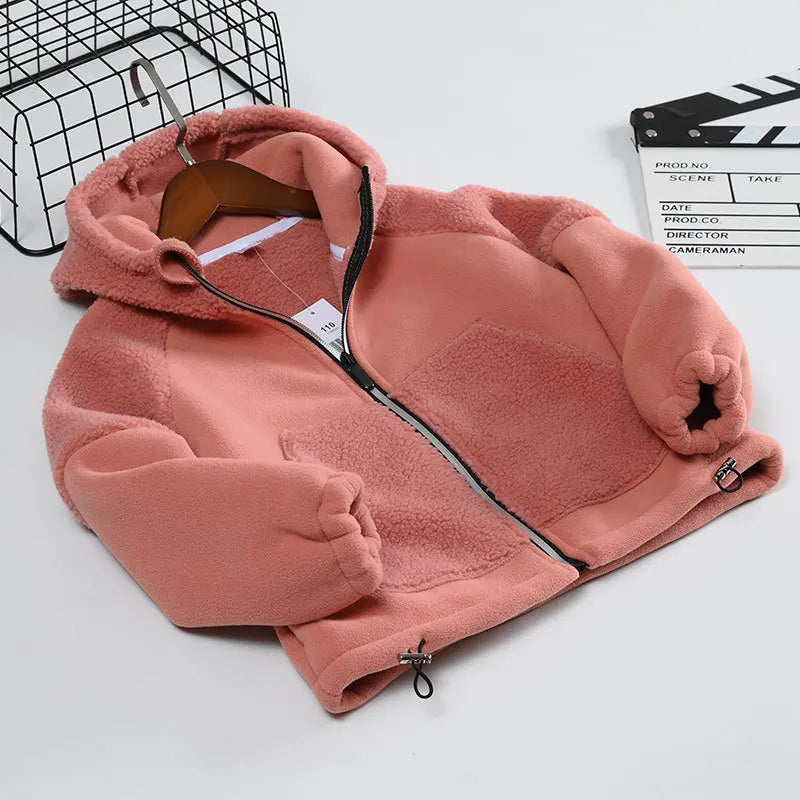 Winter Children Hooded Warmth Fleece Lined Zip Jackets Girls Boys Therme Cotton Outerwear School Kids Outfit Top Coats 3-14Years