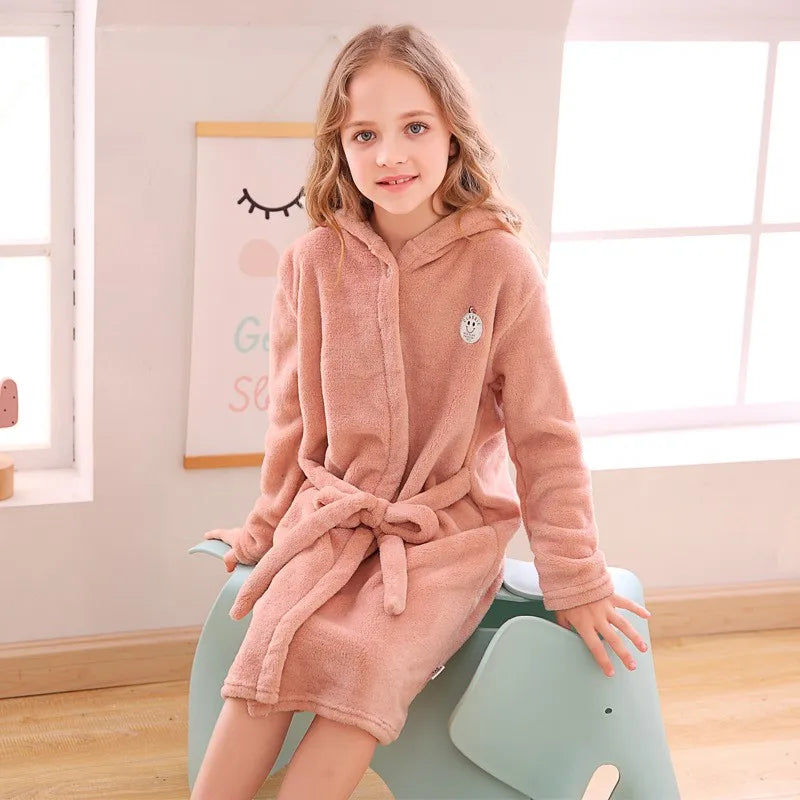 Children's Cloak, Boy's Nightgown, Flannel Kids, Baby, Baby, Thickeneded Girl's Coral Velvet Pajamas, Autumn and Winter Four-Sea