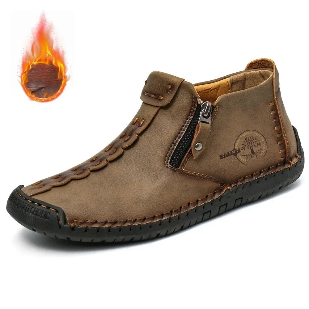Men Boots Handmade Casual Ankle Boats for Man Male Hombres Walking Shoe Breathable Hombres Leather Wide Upright Zipper Shoes