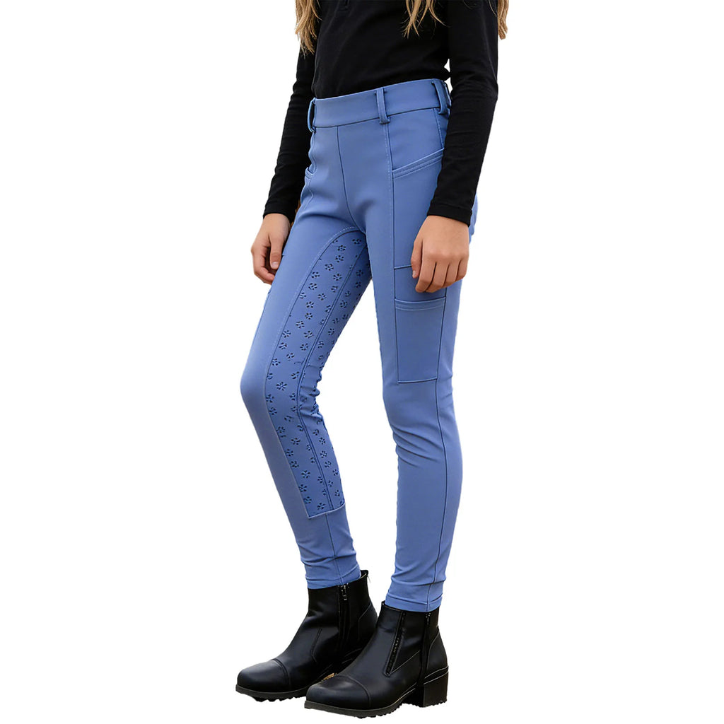 Kids Boys Girls Horse Riding Pants Sports Anti-slip Full Seat Equestrian Breeches Leggings with Multiple Pockets Outdoor Workout