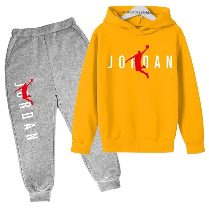 Boys Basketball Player Print 2Pcs Tracksuit Kids Hoodie + Jogger Pants Set Children Spring Autumn Casual Sports Outfit