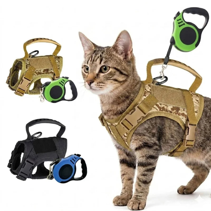 Pet Harness Set for Cat Puppy 3m Retractable Leash Tactical Vest No Pull Breathable Summer for Small Medium Dogs Cats Outdoor