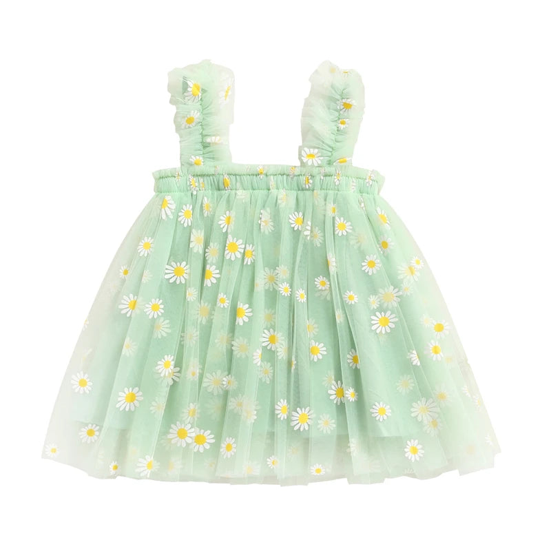 Toddler Dress Kids Girls Party 2023 Summer Sleeveless Daisy Floral Tutu Dress Layered Tulle Dress Princess Birthday Dresses