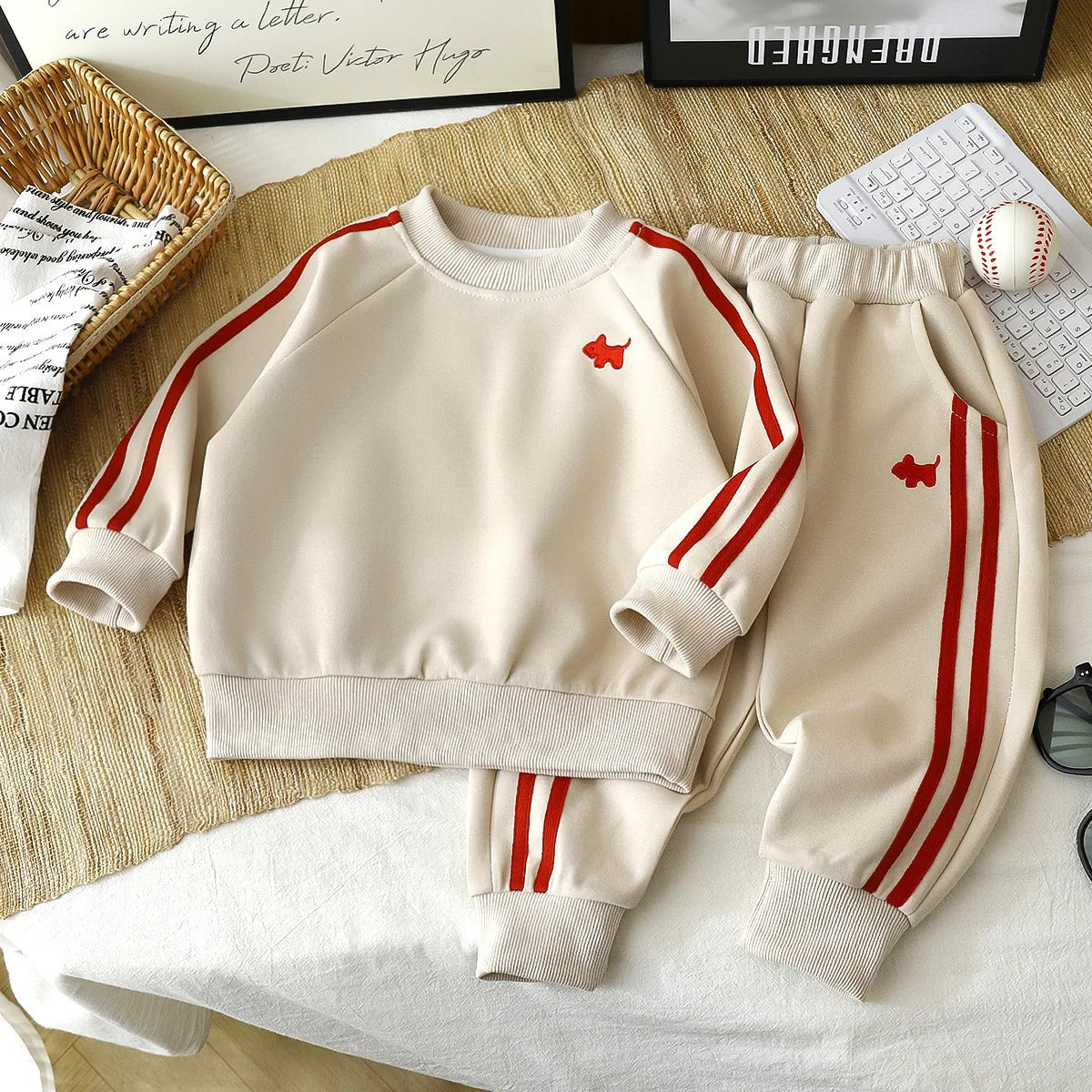 Children Clothing Sweatshirt Set New Autumn Baby Boy Girls Puppy Embroidery Long Sleeves Pullover Tops+Pants 2Pcs Kids Tracksuit