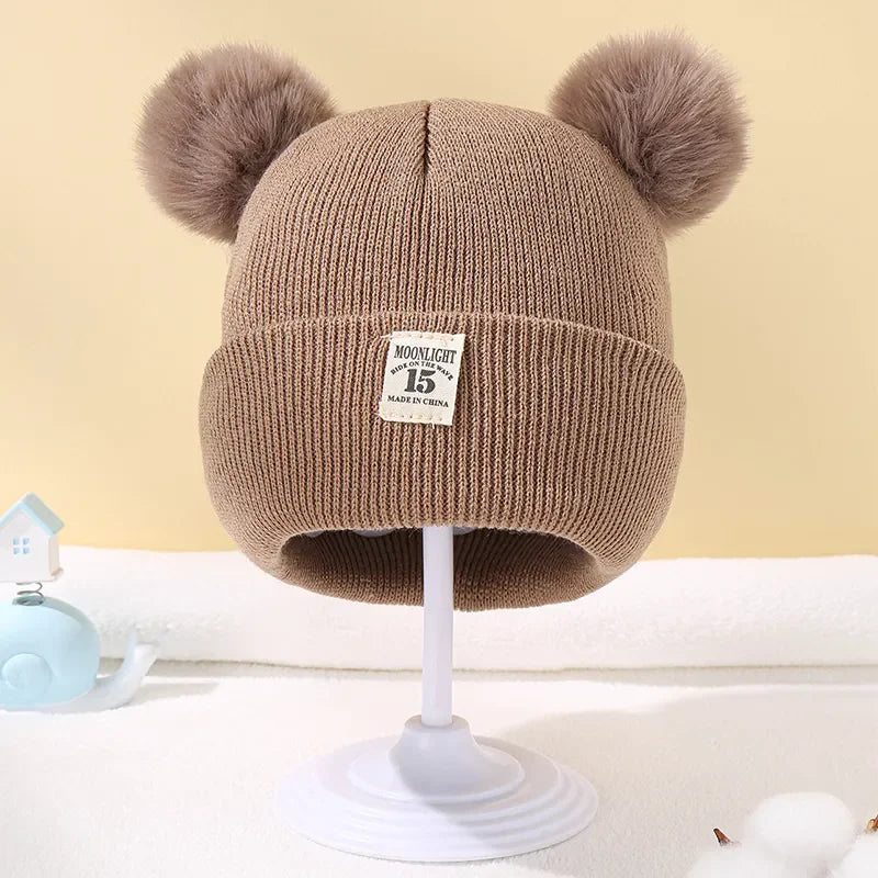 Winter Baby Hats Warm Knitted Kids Hats with Pom Newborn Beanie Hat Solid Color Children Hat for Boys Girls Babies Accessories