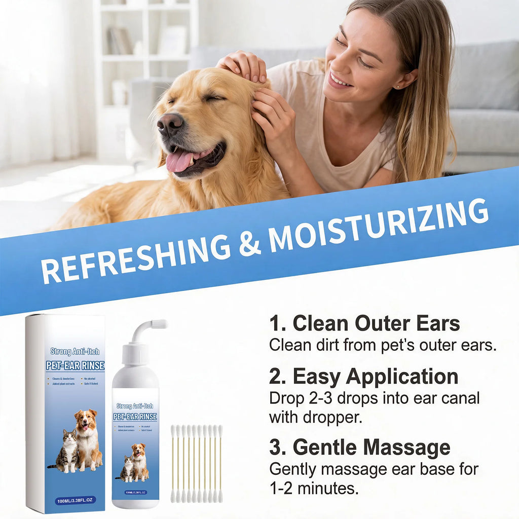 Pet Ear Cleaning Solution - Ultra-Gentle Cleansing for Cats & Dogs, Refreshing Ear Canal Care & Soothing Daily Maintenance