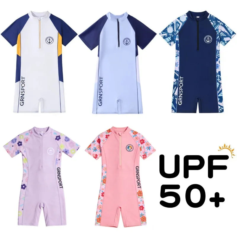 2026 New Style Summer Swimwear Kids Beach Wear High Elastic One-piece Sun Protection Swimsuit Baby Boys Surf Suit