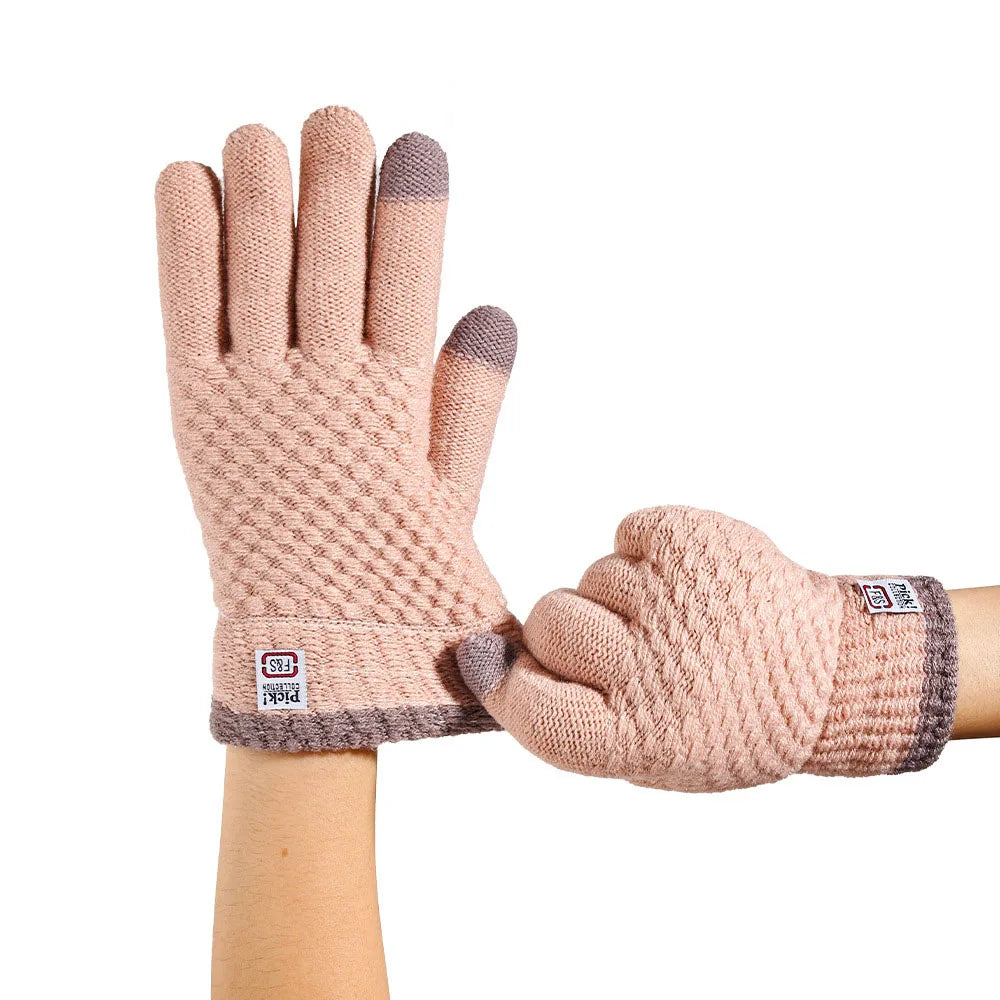 Touch Screen Gloves For Women Winter Warm And Plush Couple Jacquard Outdoor Cycling Cold Resistant Knitted Gloves Warm Simple