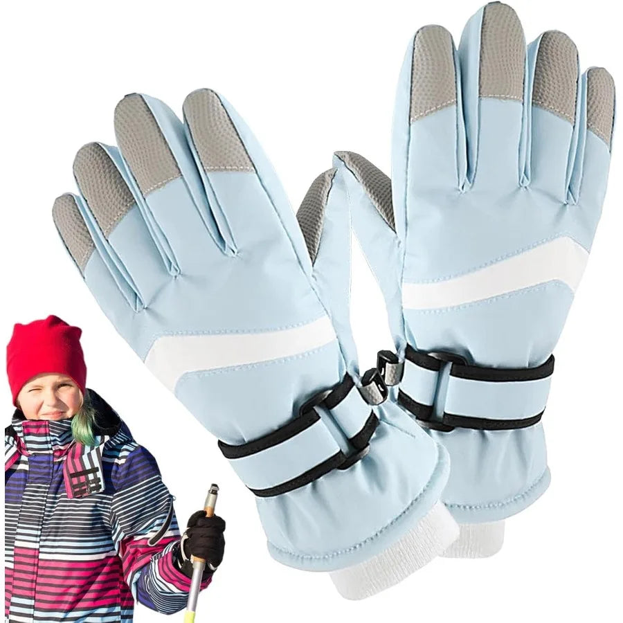 Children's Winter Ski Gloves Heavy Duty Warm Windproof Outdoor Sports Gloves Kids Boys Girls Ski Gloves for 3-14Y Ski Gloves