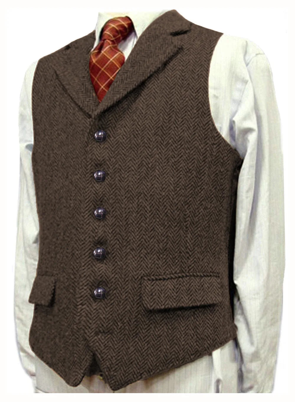 Men Vest With Lapel Boutique Herringbone Wool Tweed Slim Fit Waistcoat Casual Formal Business Wedding Daily Men Suit Vest