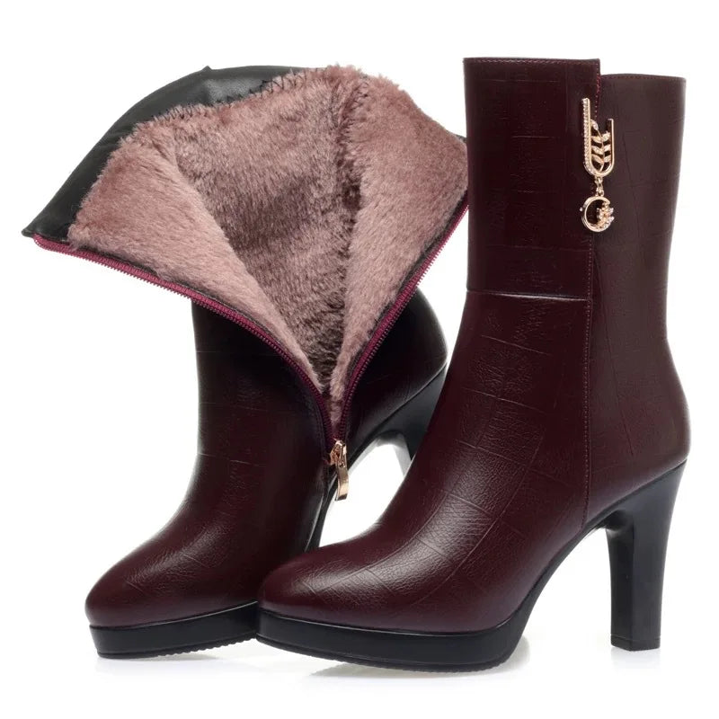 2026 Women Boots Waterproof Anti-Slip Women's Shoes High-heeled Fleece Lined Warm Fashion Boots Cold Resistant Breathable Winter