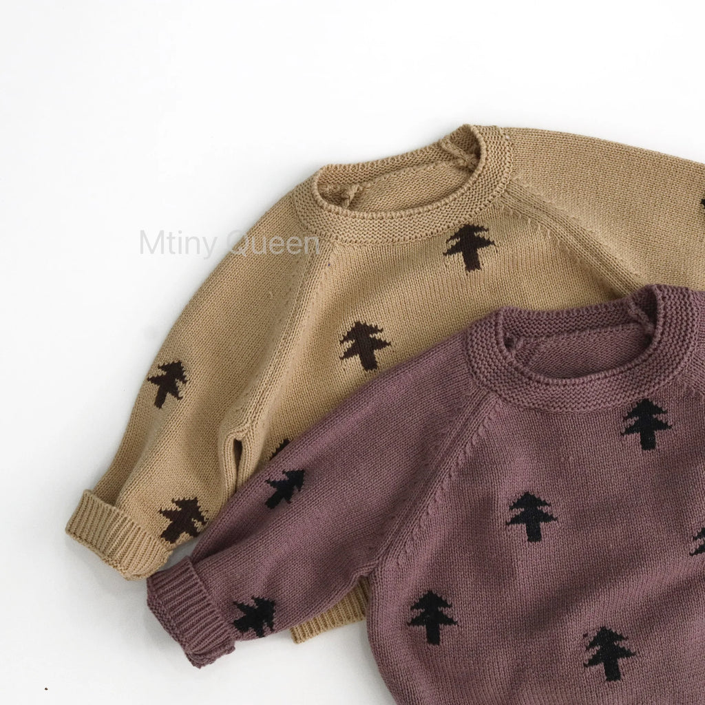 1-6Y Kids Sweaters Korean Style Boys Knitwear Pine Tree Girls Pullover Long Sleeve Children Base Sweaters