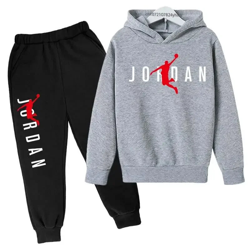 Boys Basketball Player Print 2Pcs Tracksuit Kids Hoodie + Jogger Pants Set Children Spring Autumn Casual Sports Outfit