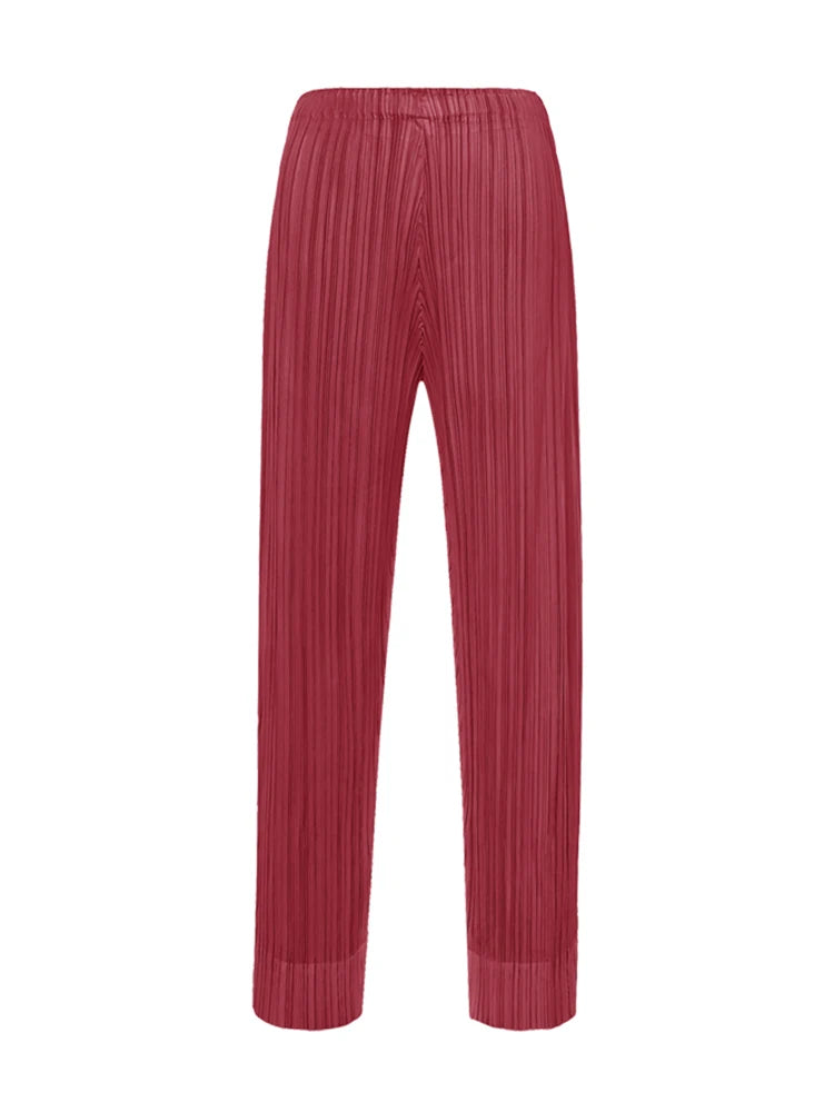 Miyake Pleated Simple Casual Ankle-Length Pants Spring Summer Autumn Pencil Pants Korean Fashion Women Basics Trousers In Stock
