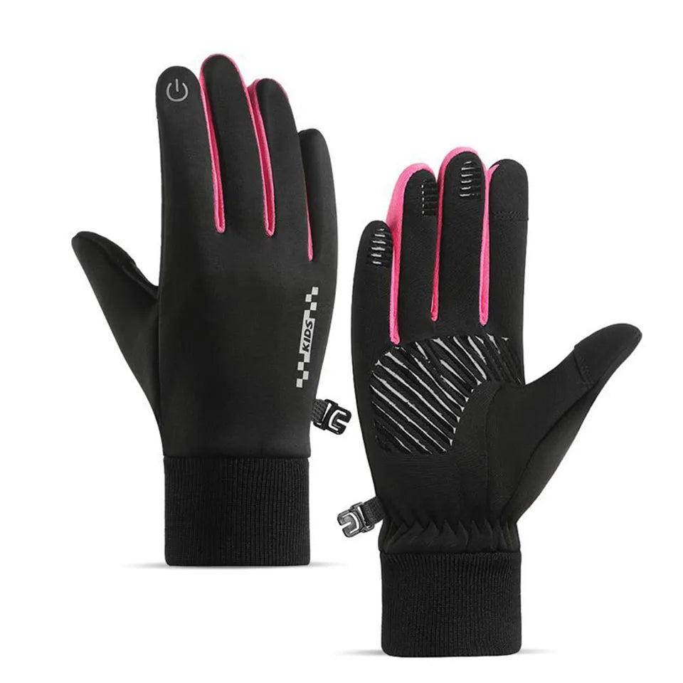 GTUBIKE Kids Cycling Gloves Sports Winter Thermal Boys Girls Children Windproof Anti-Slip Touchscreen Gloves Age 5-14 Years