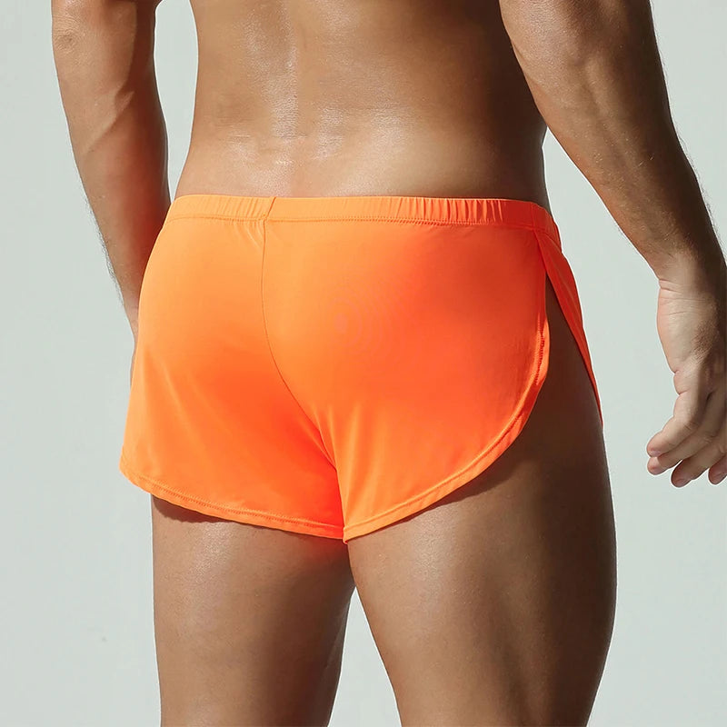 Sexy Slim Fit Stretch Pajamas Mens Shorts Summer Casual Elastic Waist Shorts Men Sleepwear Leisure Solid Color Side Split Shorts