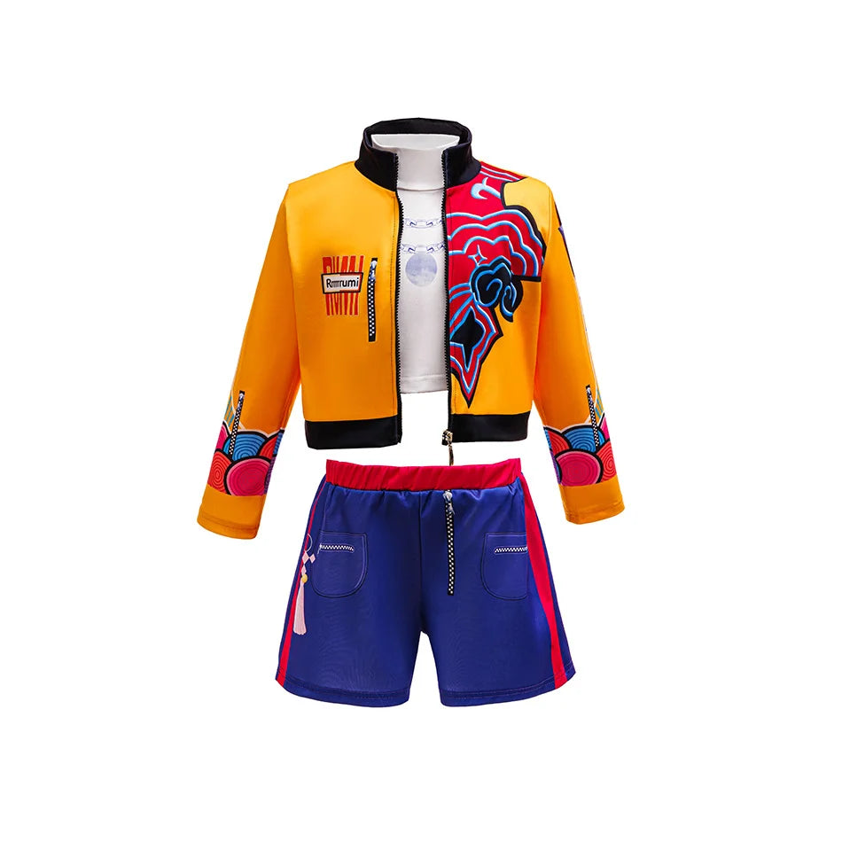 Kids Fashion Outfit Set Girls Printed Jacket Shorts Costume With Purple Braided Crown Accessories Halloween Birthday Party Dress