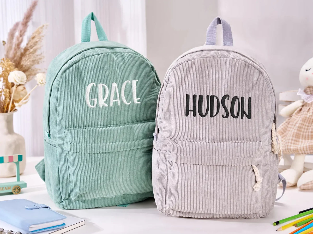 Personalized corduroy kids Backpack custom name embridery kindergarten schoolbags for children girls boys solid baby Bags Gifts