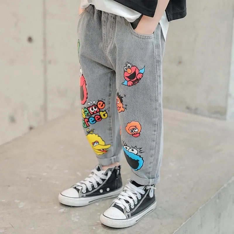 Children's New Pants For Boys And Girls Little Kids Cute Print Four Seasons Jeans Kids Girl Trousers Jeans