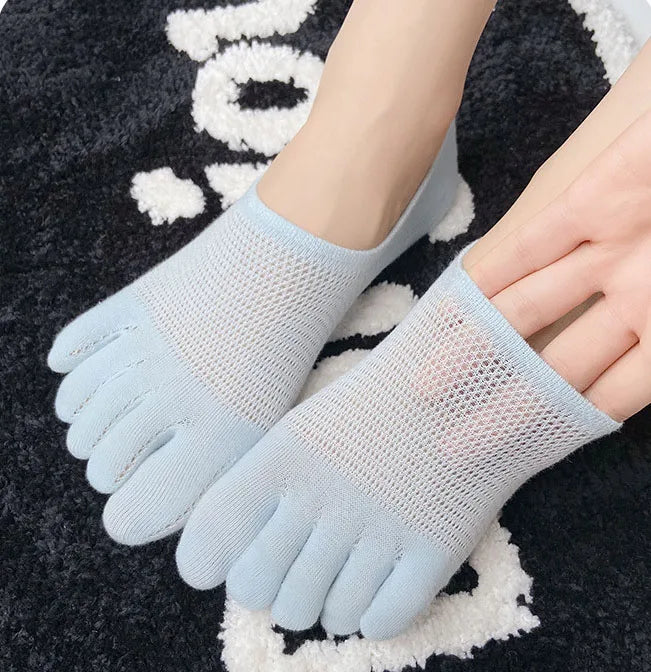 Socks For Women Spring Summer Solid Color Mesh Five Fingers Socks Ankle Short Socks Sweat-absorbing Boat Socks Split Toe Socks