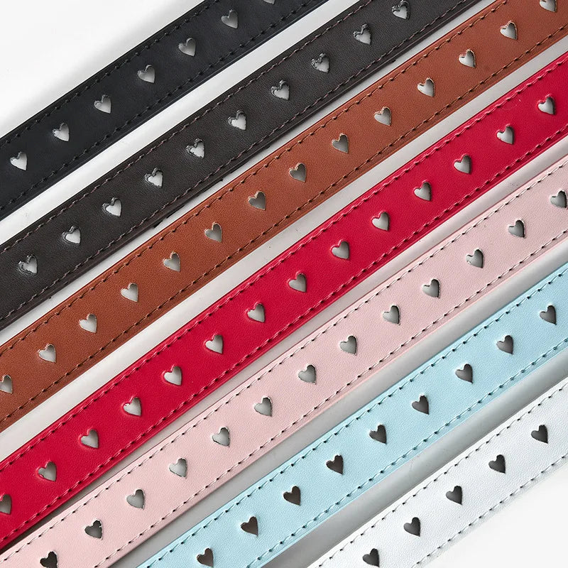 Children Leather Belt Cute Peach Heart Buckle Belts for Girls Solid Color Waistband Korean Fashion Love Heart Eyelet Waist Belt