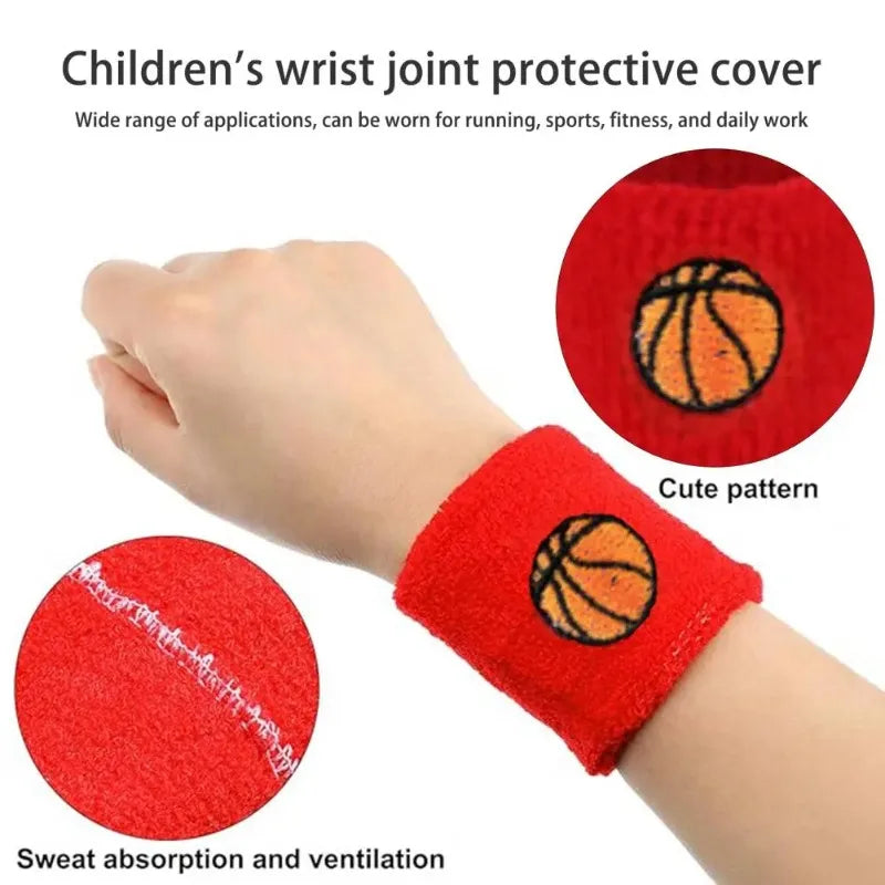 1 Set Kids Sports Headband Wristband Ball Embroidery Stretch Boys Girls Knitted Basketball Volleyball Wrist Protector Sweatband