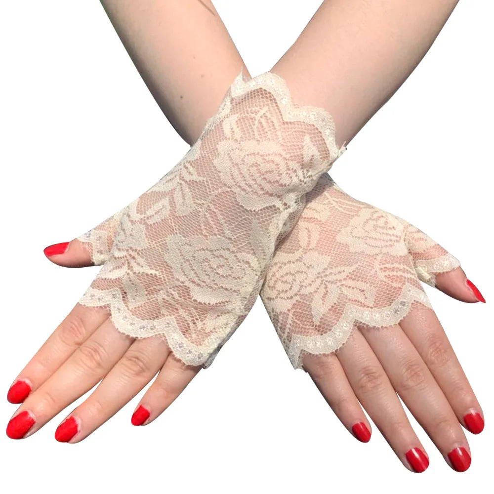 Wedding Women Short Lace Gloves Gothic Fancy Dress Party Fingerless Gloves Summer Outdoor Ladies Driving Sunscreen Gloves