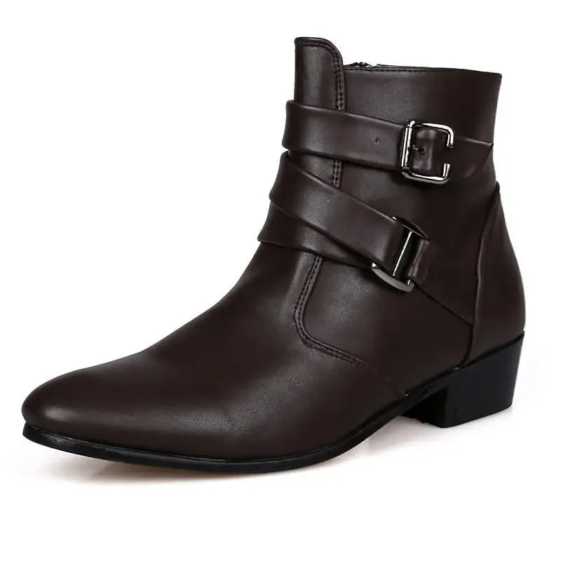 Brand Men's Boots Designer British Style Men Chelsea Boots High-top Buckle Strap Formal Shoes High Quality Men Motorcycle Boots