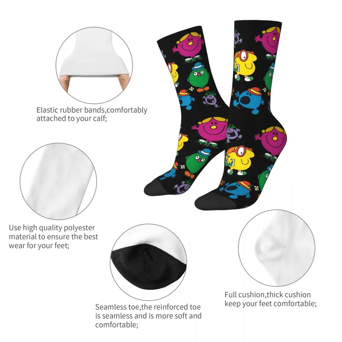 Mr. Men Little Miss Socks Cartoon Kawaii Stockings Autumn Anti Sweat Men's Socks Medium Soft Graphic Outdoor Sports Socks