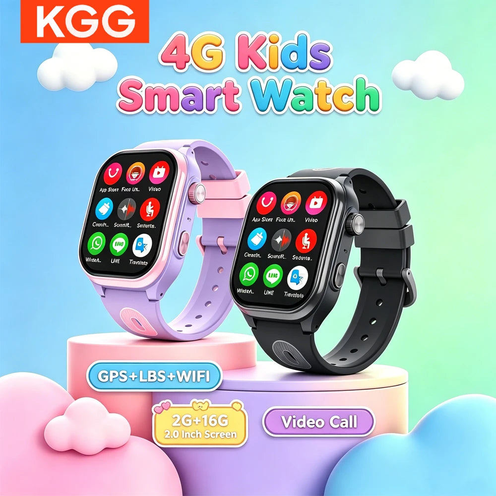 Kids 4G Smartwatch with 2.0 Inch HD Screen, 2+16GB Memory, GPS WiFi Locator, Video Call Camera, Waterproof Child Monitor Watch