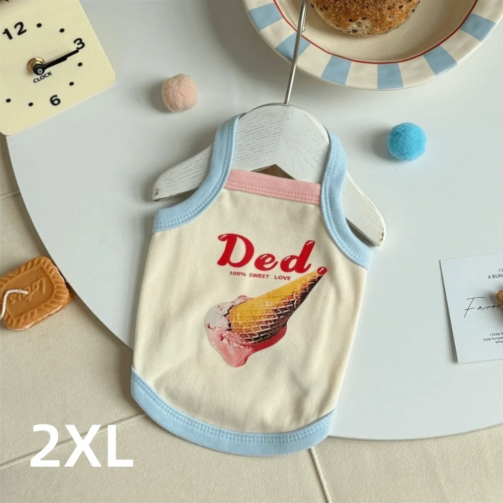 Cartoon Print Pet Ice Cream Camisole Vest Thin Breathable Comfortable Clothing Pet Tank Top Dog Clothes Small Dogs