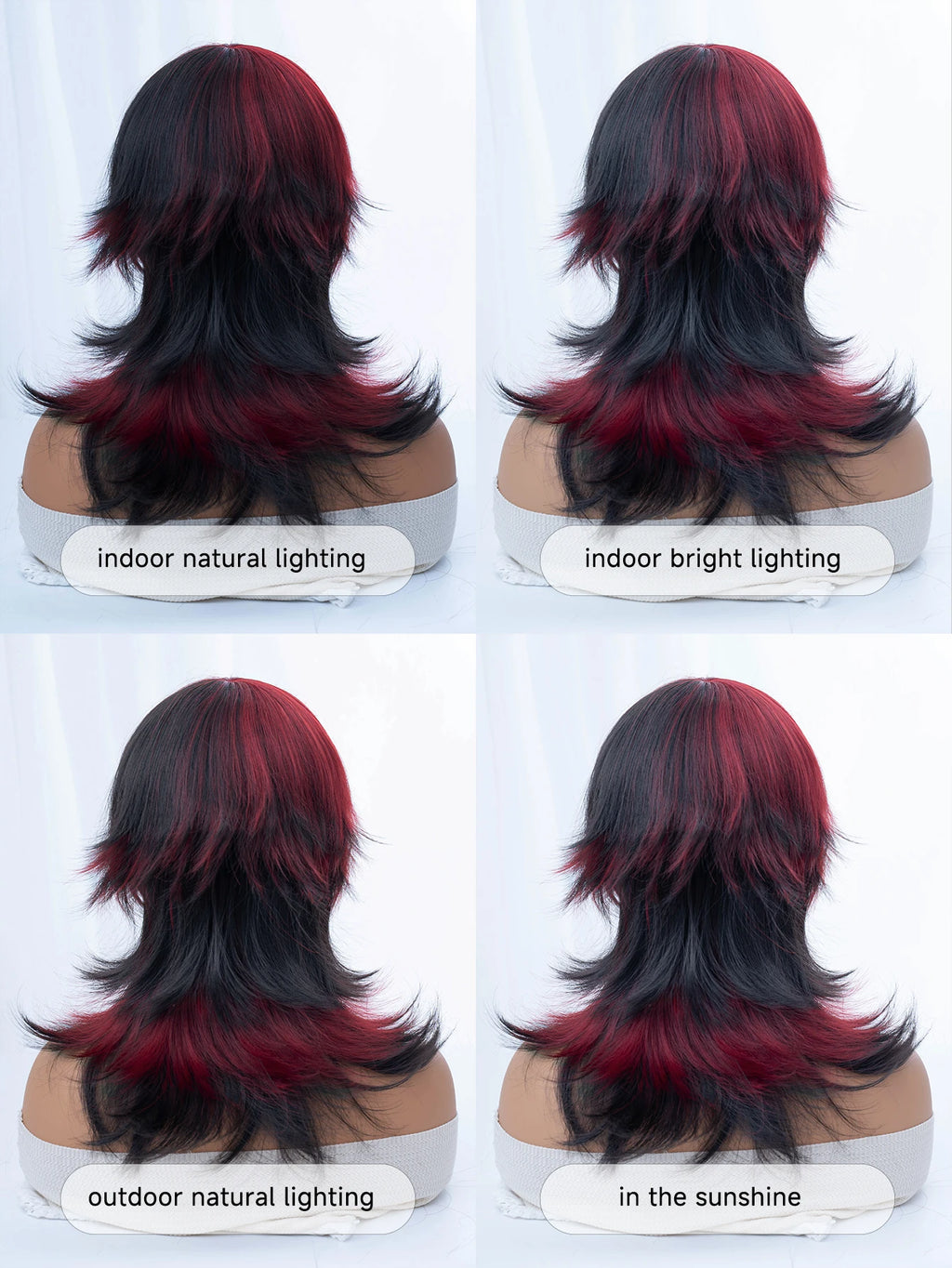 18Inch Handsome Girl Tomboy Style Black Red Synthetic Wigs With Bangs Medium Wavy Layered Hair Wig for Man Women Heat Resistant