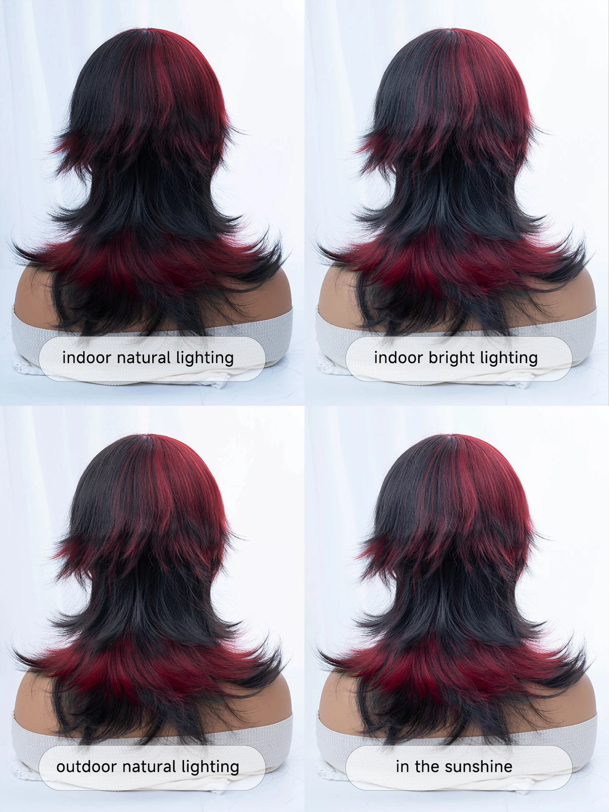 18Inch Handsome Girl Tomboy Style Black Red Synthetic Wigs With Bangs Medium Wavy Layered Hair Wig for Man Women Heat Resistant