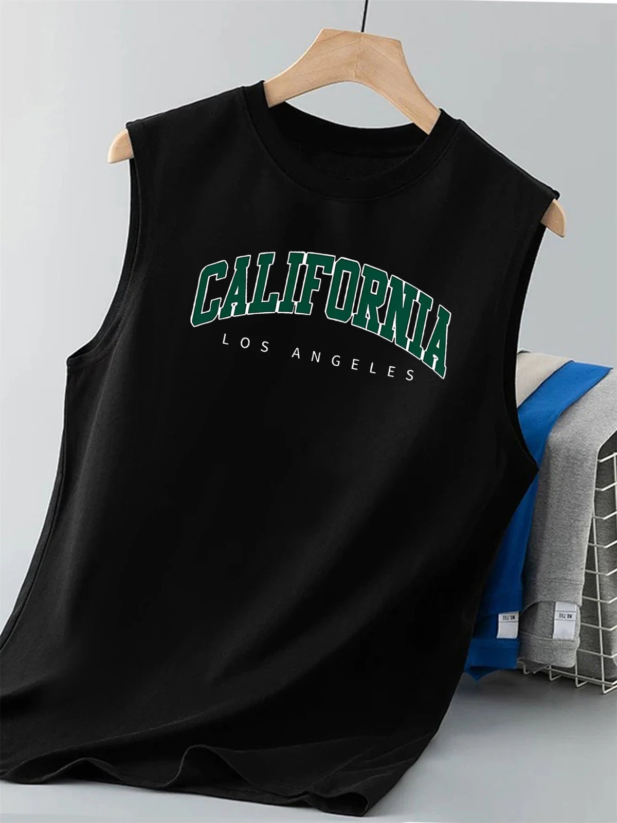 100% pure cotton men's summer casual loose California pattern printed fitness breathable round neck sleeveless vest-H13