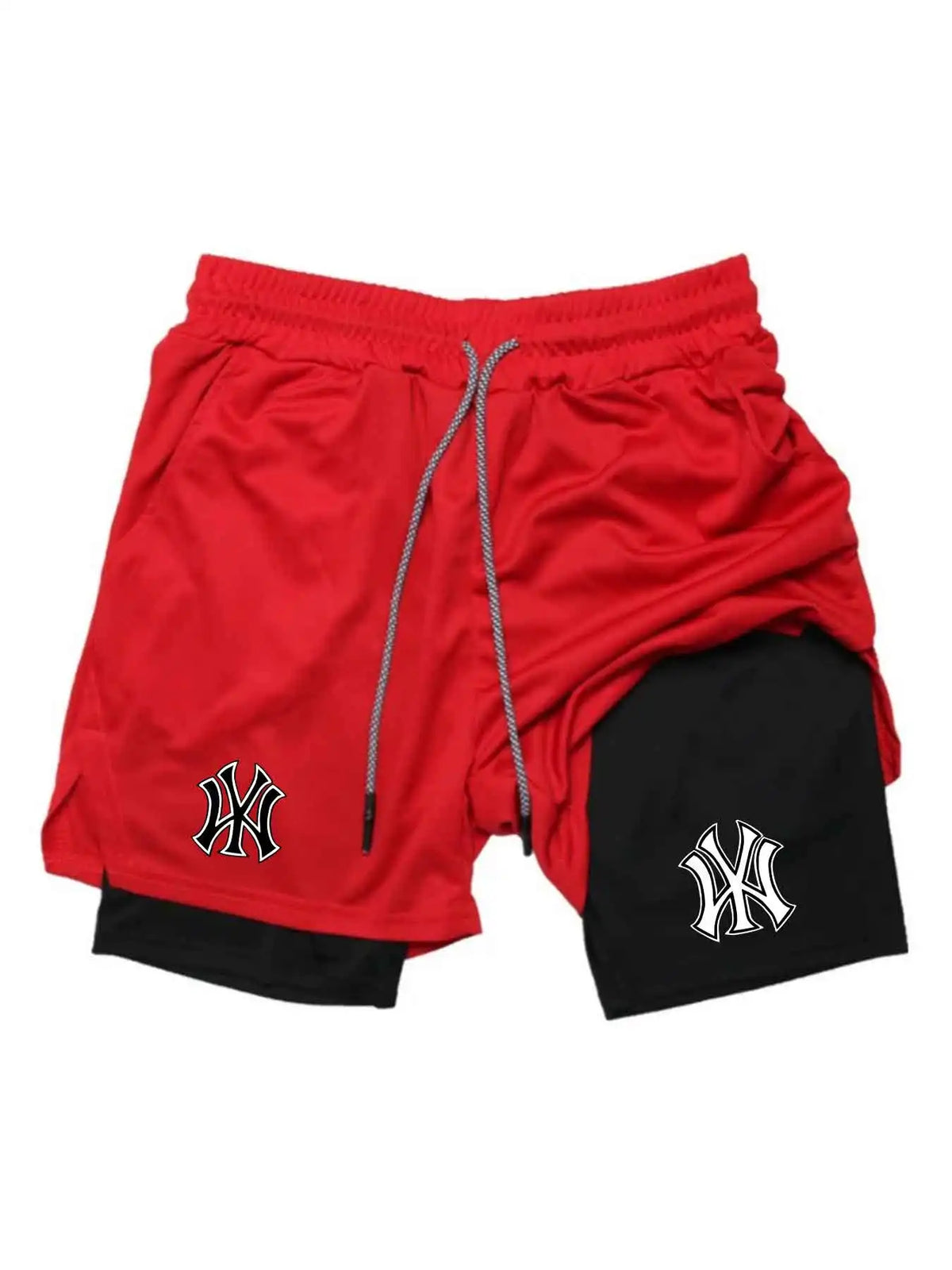 Men's sports shorts, printed sports pants, double-layer, quick drying, basketball, muscle, fitness