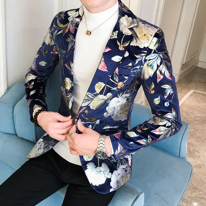 Spring Autumn New Male Sense of Design Leisure Outwea Fashion High-end Blazers Men's Korean-Style Slim-Fit Printed Suit Jacket r