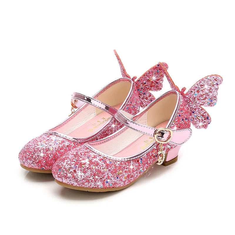 Girls Purple High Heels For Kids Princess RED Leather Shoe Footwear Children's Dress Party Wedding Shoes Round Toe 1-3CM