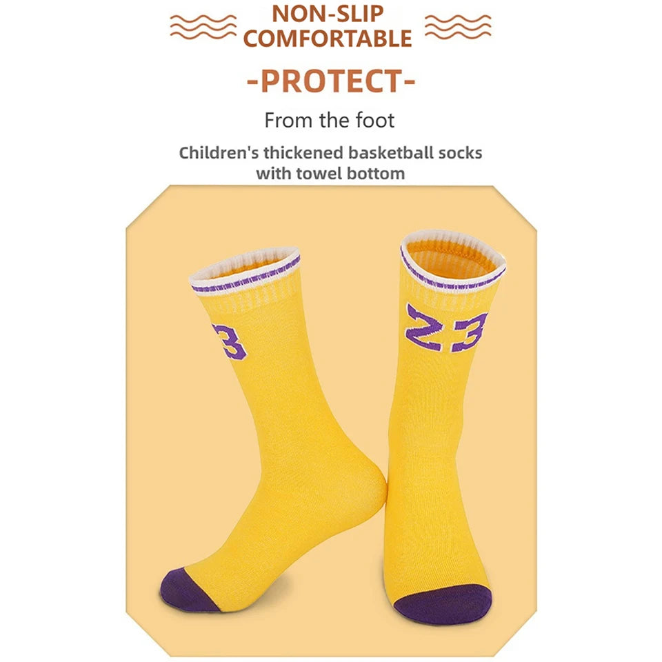 Loogdeel Kids Basketball Socks Breathable Thin Pure Color Sport Socks Thickened Anti-Collision Sports Socks Digital Design