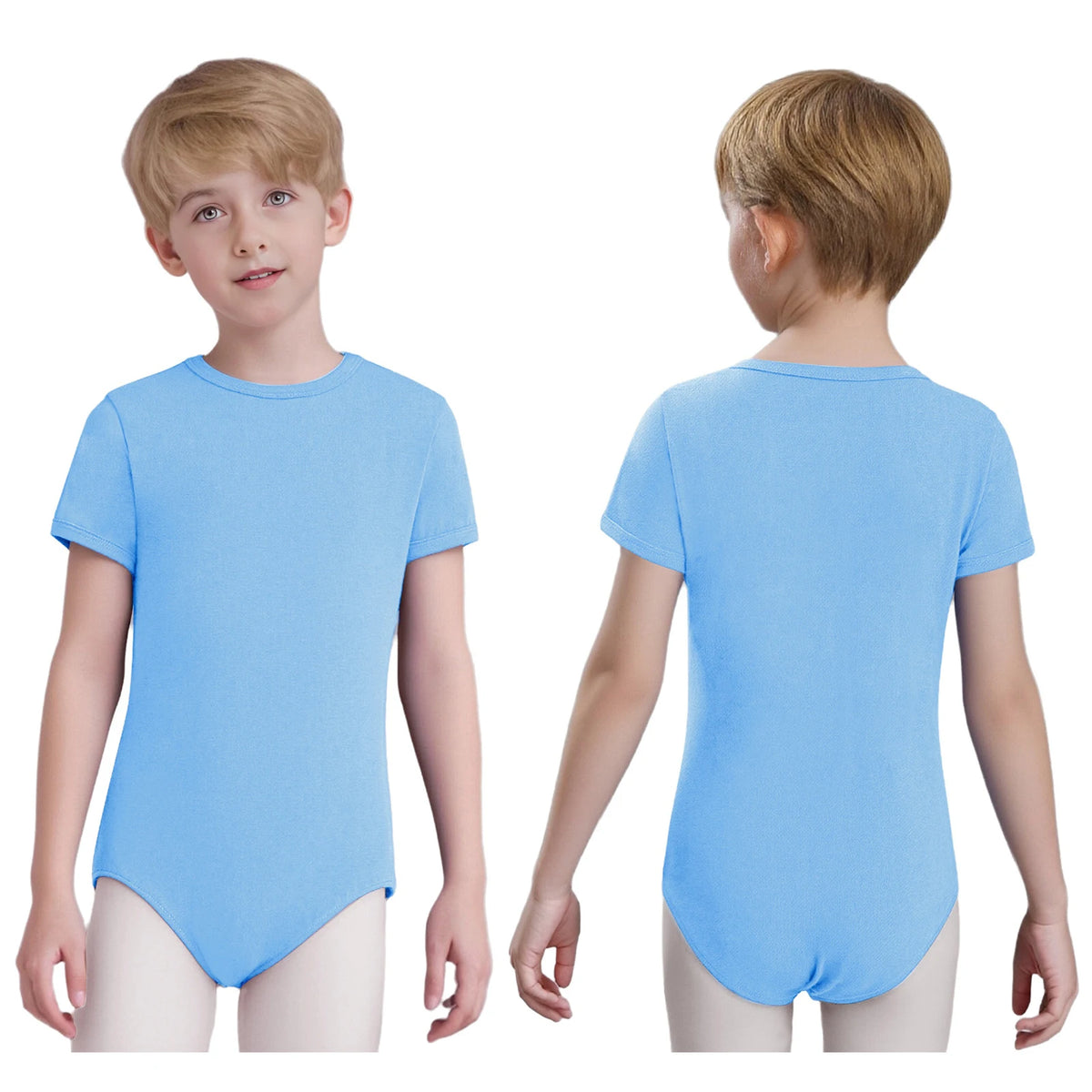 Kids Boys Ballet Gymnastic Dance Costume Jumpsuits Yoga Sports Dancewear Solid Color Short Sleeve Press Buttons Crotch Leotards
