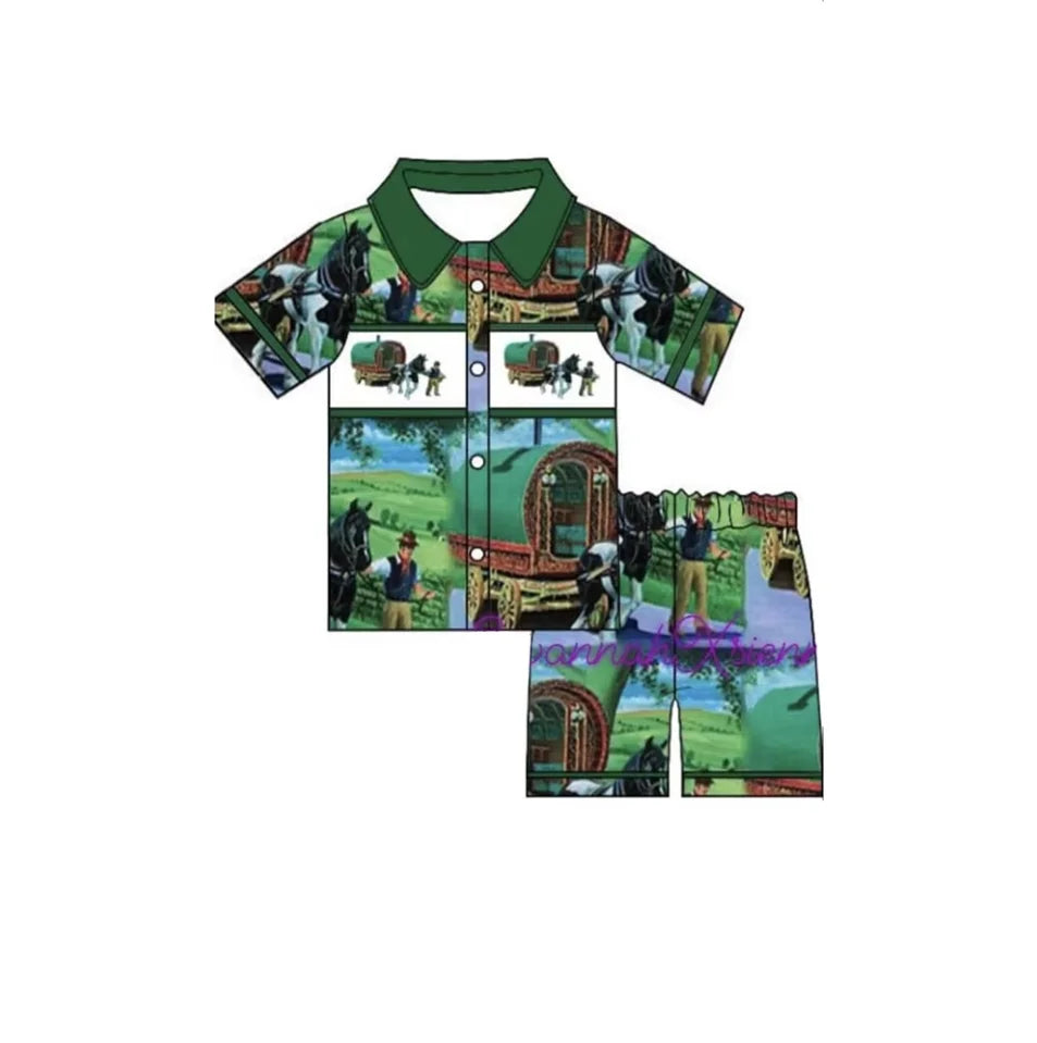 Kid Pyjamas Wholesale Boys Fire-Fighting Outfits Boys Pajamas Clothing Summer Fire-Alarm Shorts Boys Sets