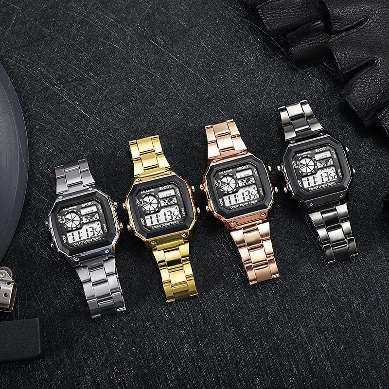 Digital Watch Watch Stainless Steel Strap Countdown Sport Watches Waterproof Led Electronic Wristwatch for Men Gift
