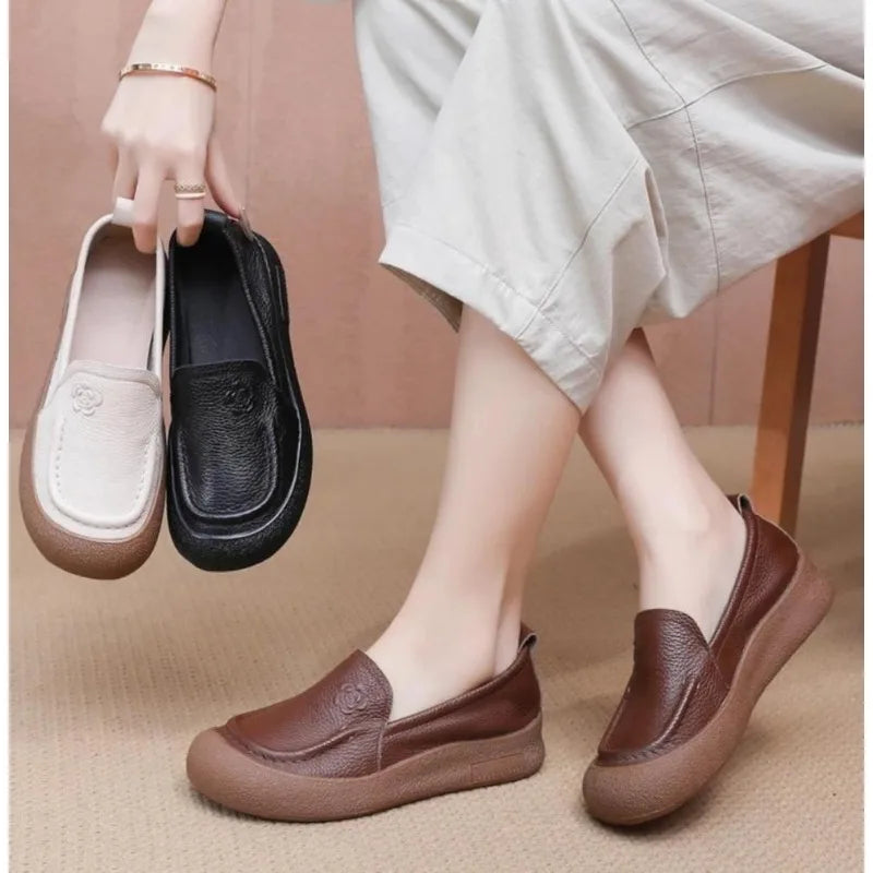 New Women Shoes Retro Luxury Genuine Leather Loafers for Woman Comfortable Vacation Casual Shoes Designer Shoes Zapatos De Mujer