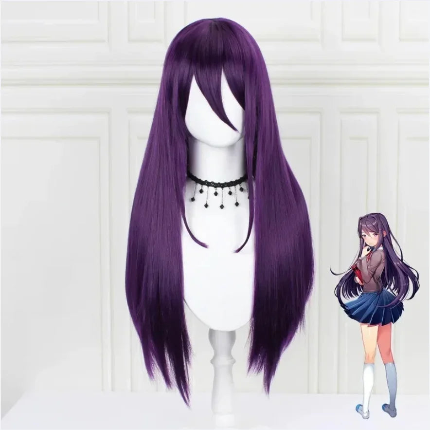 Women Anime Game Doki Doki Literature Club Yuri Monika Natsuki Sayori DDLC Long Straight Wig Party Synthetic Cosplay Wigs