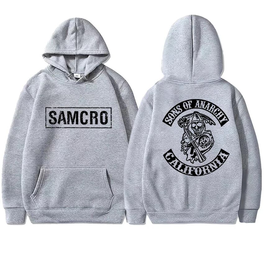 Harajuku punk Double Sided  printed Sons of Anarchy SAMCRO Hoodies Men women Casual hip hop streetwear Unisex Fleece Sweatshirt