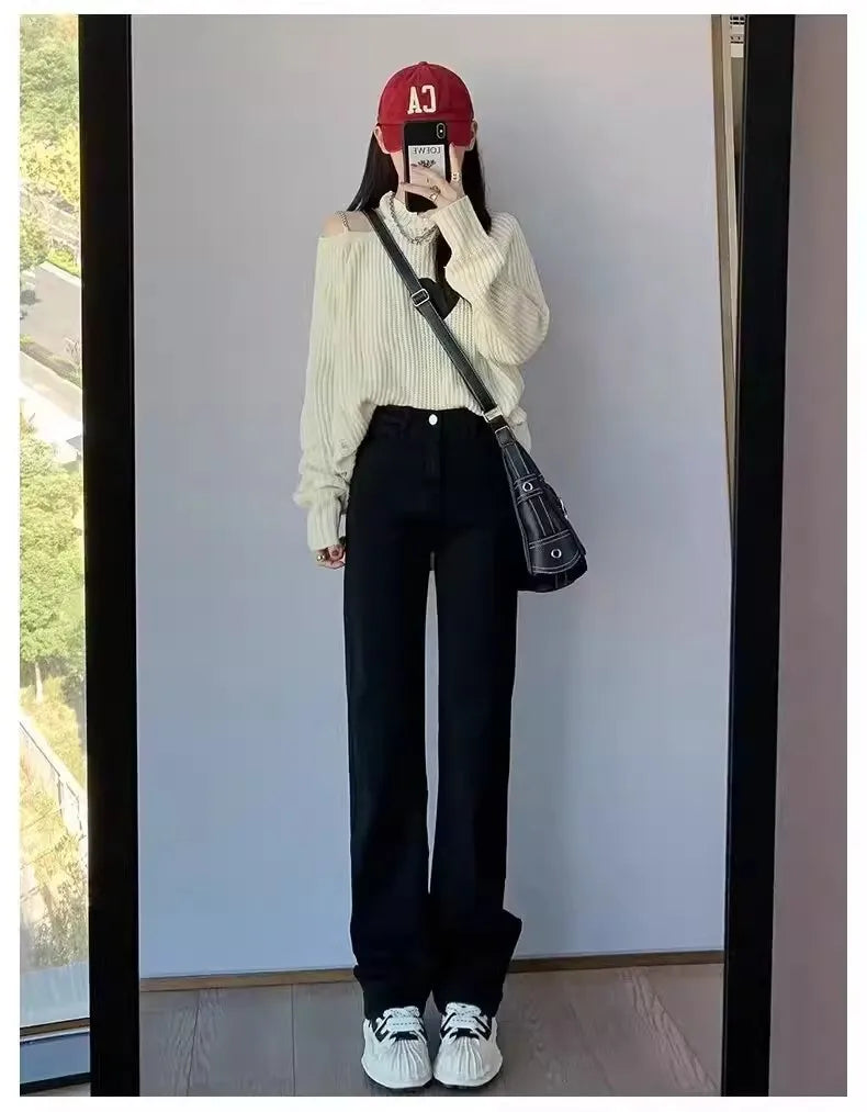 American Sle Camouflage Workwear Jeans Women's Spring Summer New plus Size Fat MM High Waist Loose Slim Straight Leg Pants