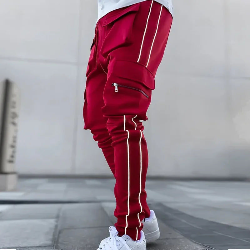 Summer Men's Jogging Sports Pants Multi-Pocket Sweatpants Running Trousers Men's Casual Joggers Cargo Reflective Hip Pop Pants