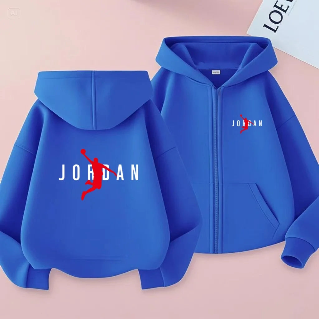 kids Autumn Winter Sweatshirt Basketball Charming Clothing Zipper Style Hoodie Girl Boy 3-12 Years Fashion Blue Black White Coat