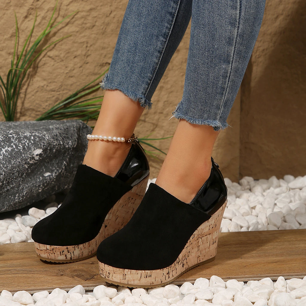 Women Sneakers Spring Autumn Faux Suede Boots Zipper Platform Wedges Sneakers Women Round Toe Sexy High Heels Shoes for Women