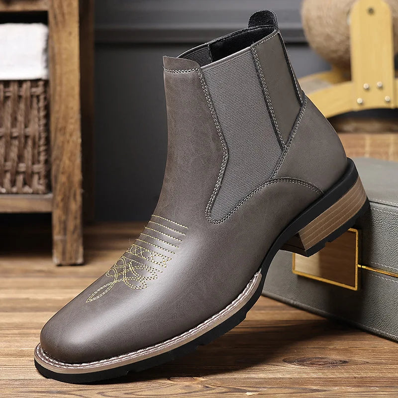 Men's Boots Classic Black Chelsea Boots Luxury Pointed Leather Booties Thick Heel Business Dress Boots for Men Botas Para Hombre